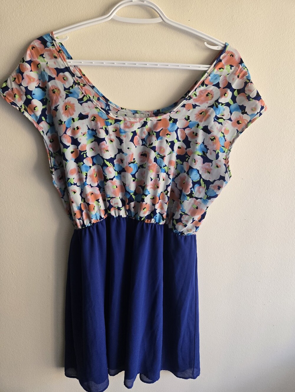 Blue Floral Print Short Dress
